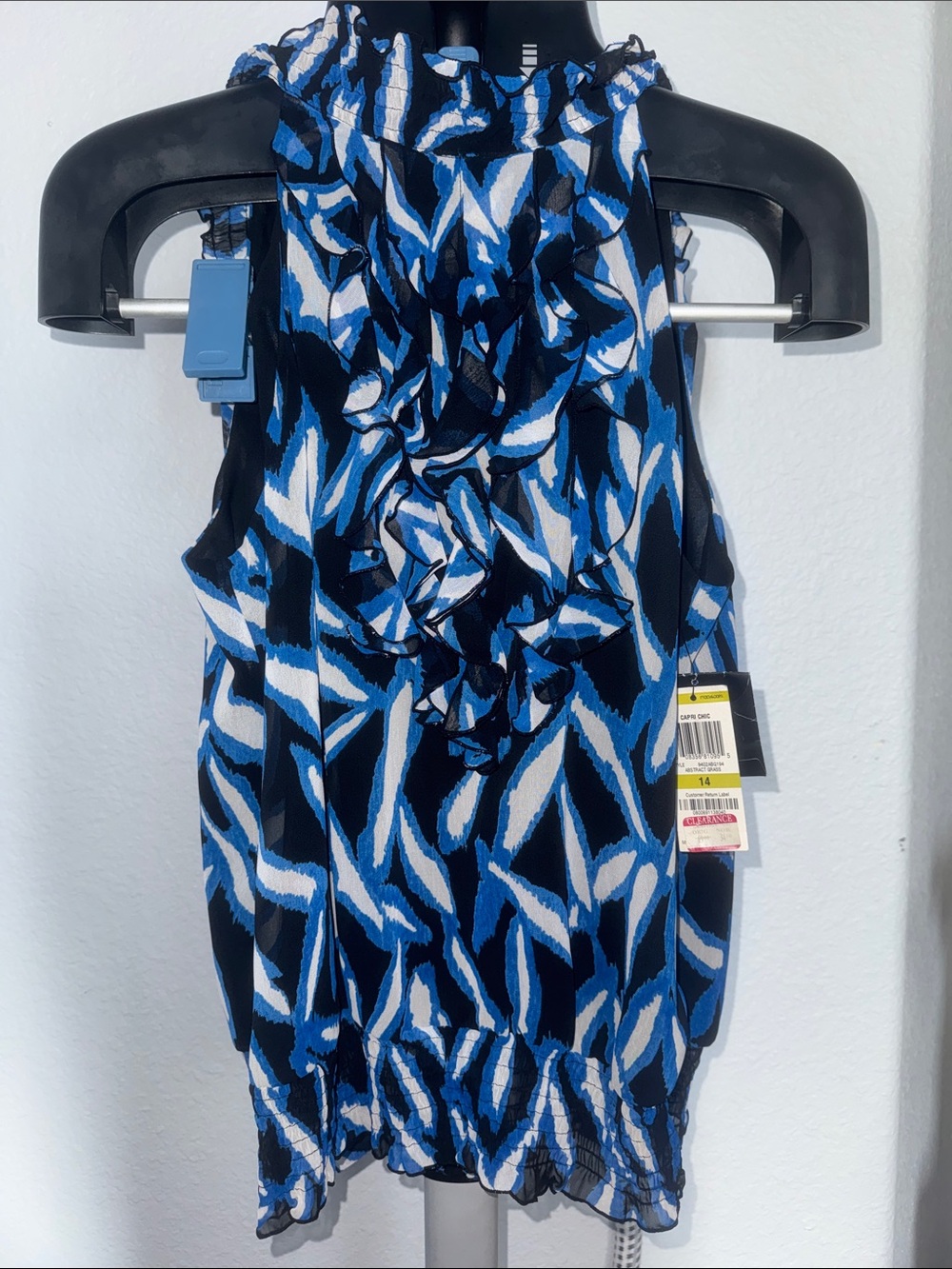 Alfani Blue Black White Printed Sleeveless Top